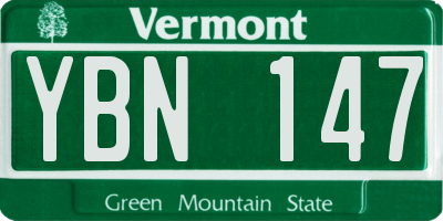 VT license plate YBN147