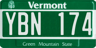 VT license plate YBN174