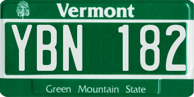 VT license plate YBN182