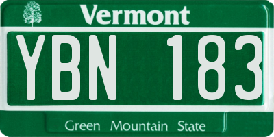 VT license plate YBN183
