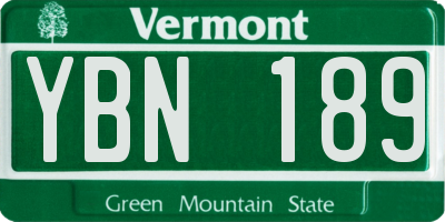 VT license plate YBN189