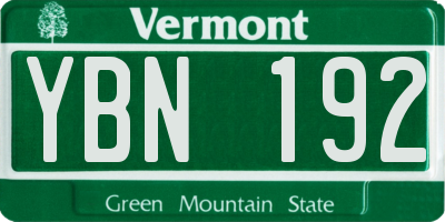 VT license plate YBN192