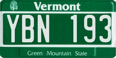 VT license plate YBN193