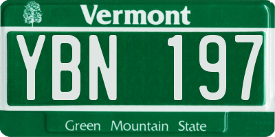 VT license plate YBN197