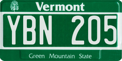 VT license plate YBN205