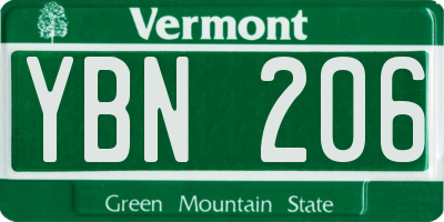 VT license plate YBN206