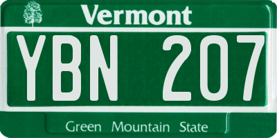 VT license plate YBN207