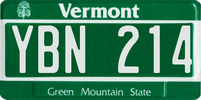 VT license plate YBN214