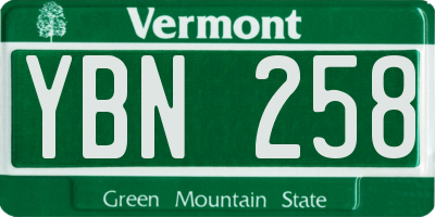 VT license plate YBN258