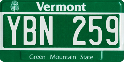 VT license plate YBN259