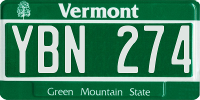 VT license plate YBN274