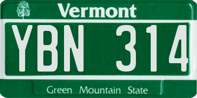 VT license plate YBN314