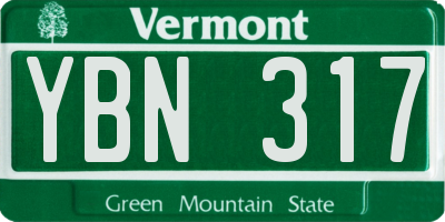 VT license plate YBN317