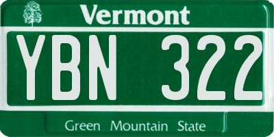 VT license plate YBN322