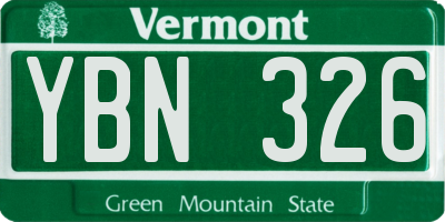 VT license plate YBN326