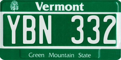 VT license plate YBN332