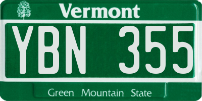 VT license plate YBN355
