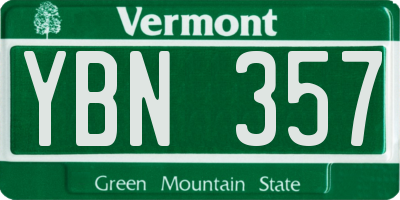 VT license plate YBN357