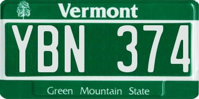 VT license plate YBN374