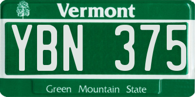VT license plate YBN375