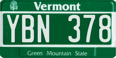 VT license plate YBN378