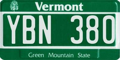 VT license plate YBN380