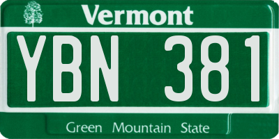 VT license plate YBN381