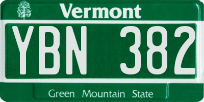 VT license plate YBN382