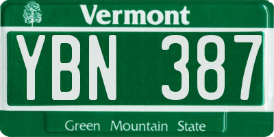 VT license plate YBN387