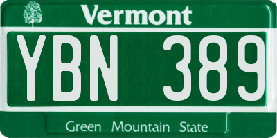 VT license plate YBN389