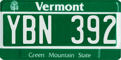 VT license plate YBN392