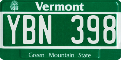 VT license plate YBN398