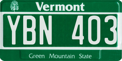 VT license plate YBN403