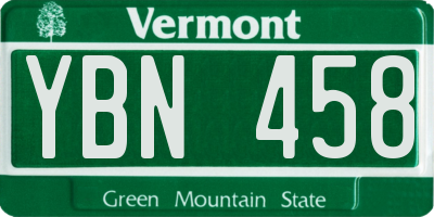 VT license plate YBN458