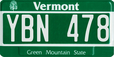VT license plate YBN478