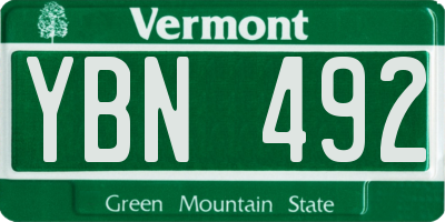 VT license plate YBN492