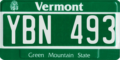 VT license plate YBN493