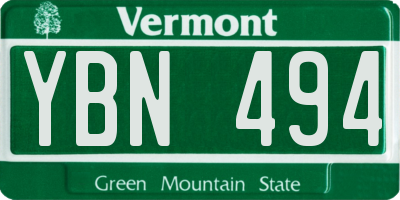 VT license plate YBN494