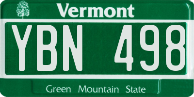VT license plate YBN498