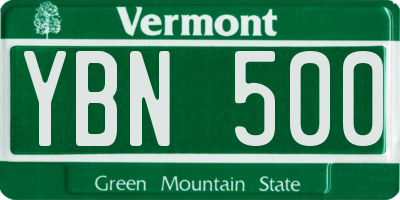 VT license plate YBN500