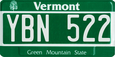 VT license plate YBN522