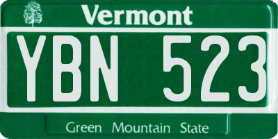 VT license plate YBN523