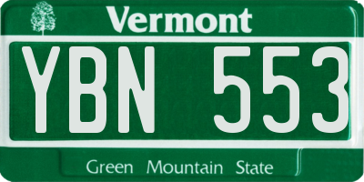 VT license plate YBN553