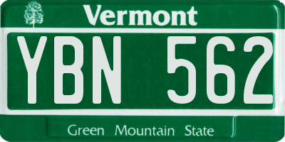 VT license plate YBN562