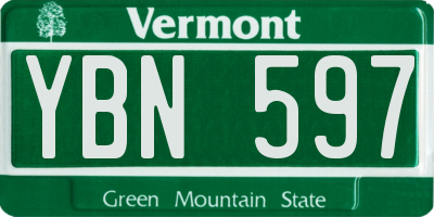 VT license plate YBN597