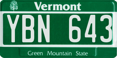 VT license plate YBN643