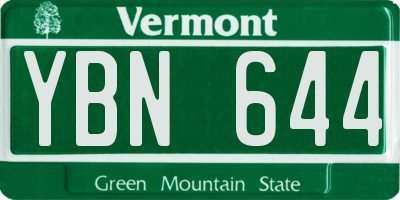 VT license plate YBN644