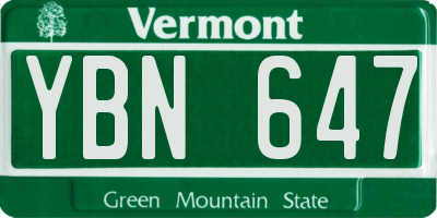 VT license plate YBN647