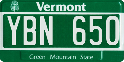 VT license plate YBN650