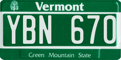 VT license plate YBN670